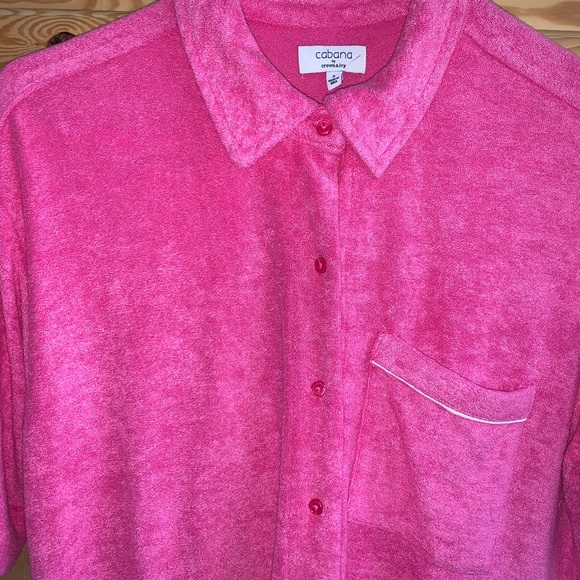 Cabana by Crown & Ivy Barbie pink Terry swim coverup shirt size S - Picture 2 of 3